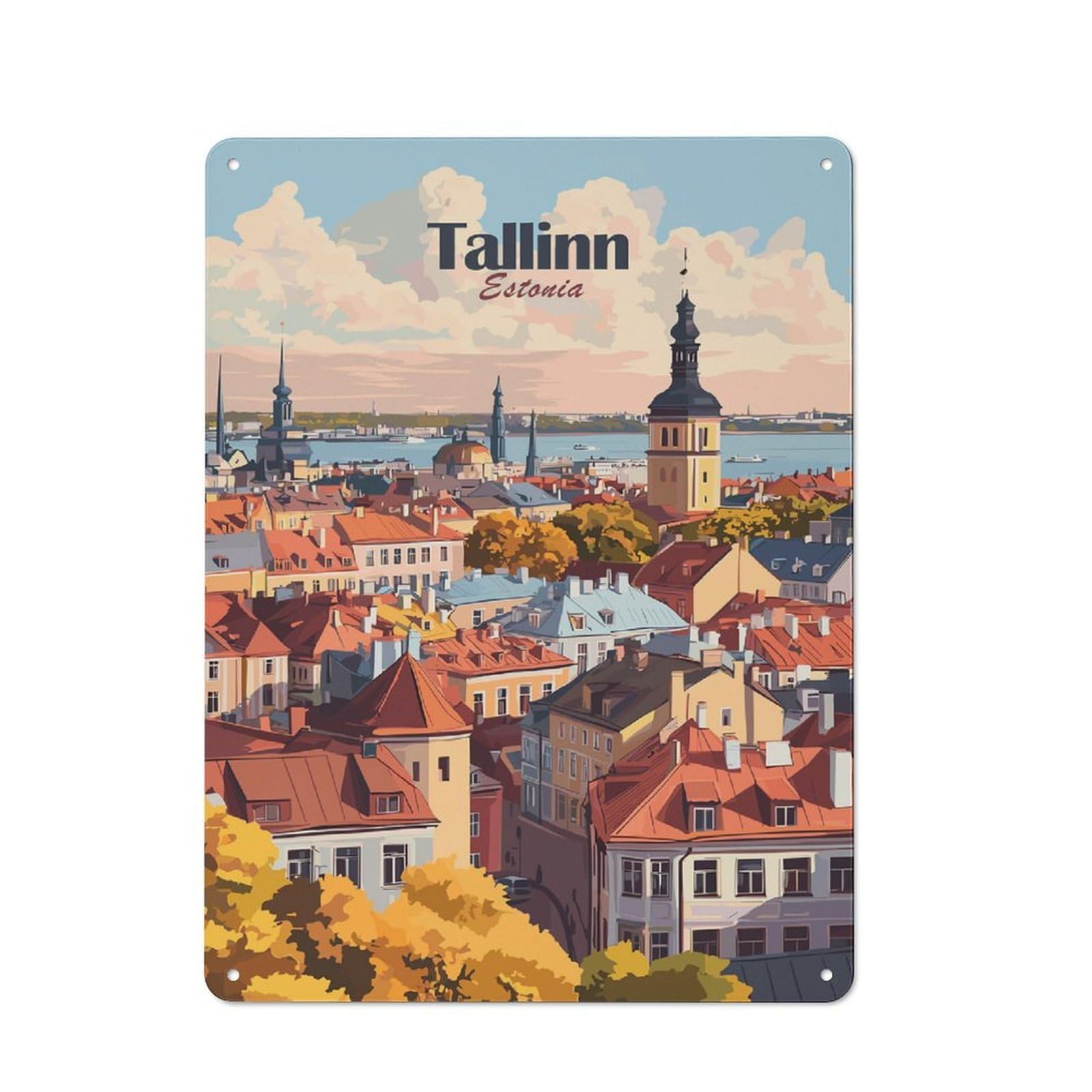 Tallinn Cityscape Urban Metal Wall Decor 40x30cm, Industrial Metal Sign for Flat, Bar, Studio Or Gallery Wall