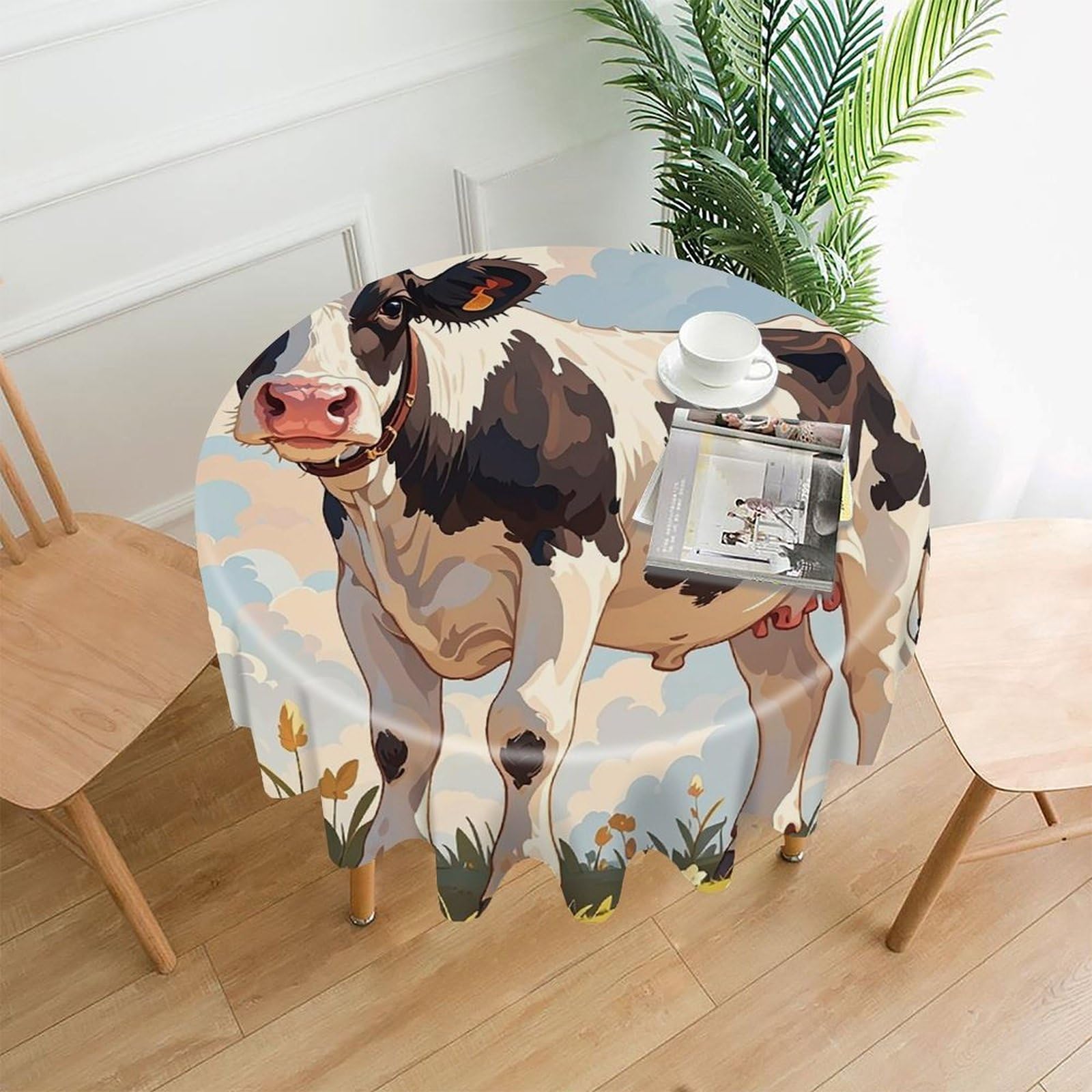 FekiLoot Dairy Cow Tablecloth Decorative Round Table Cloth Wrinkle Resistant Washable Circle Table Cover Round Tablecloth for Picnic Party Camping Dining 60 Inch