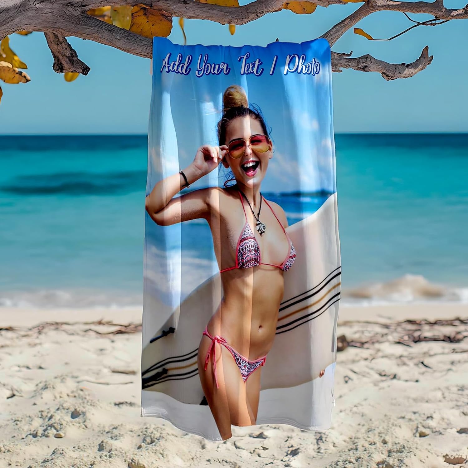 Personalized Beach Towel - Add Your Text/Photo to Customize - Quick-Dry Microfiber, Pool/Beach/Travel - 40x70 Inch Oversized