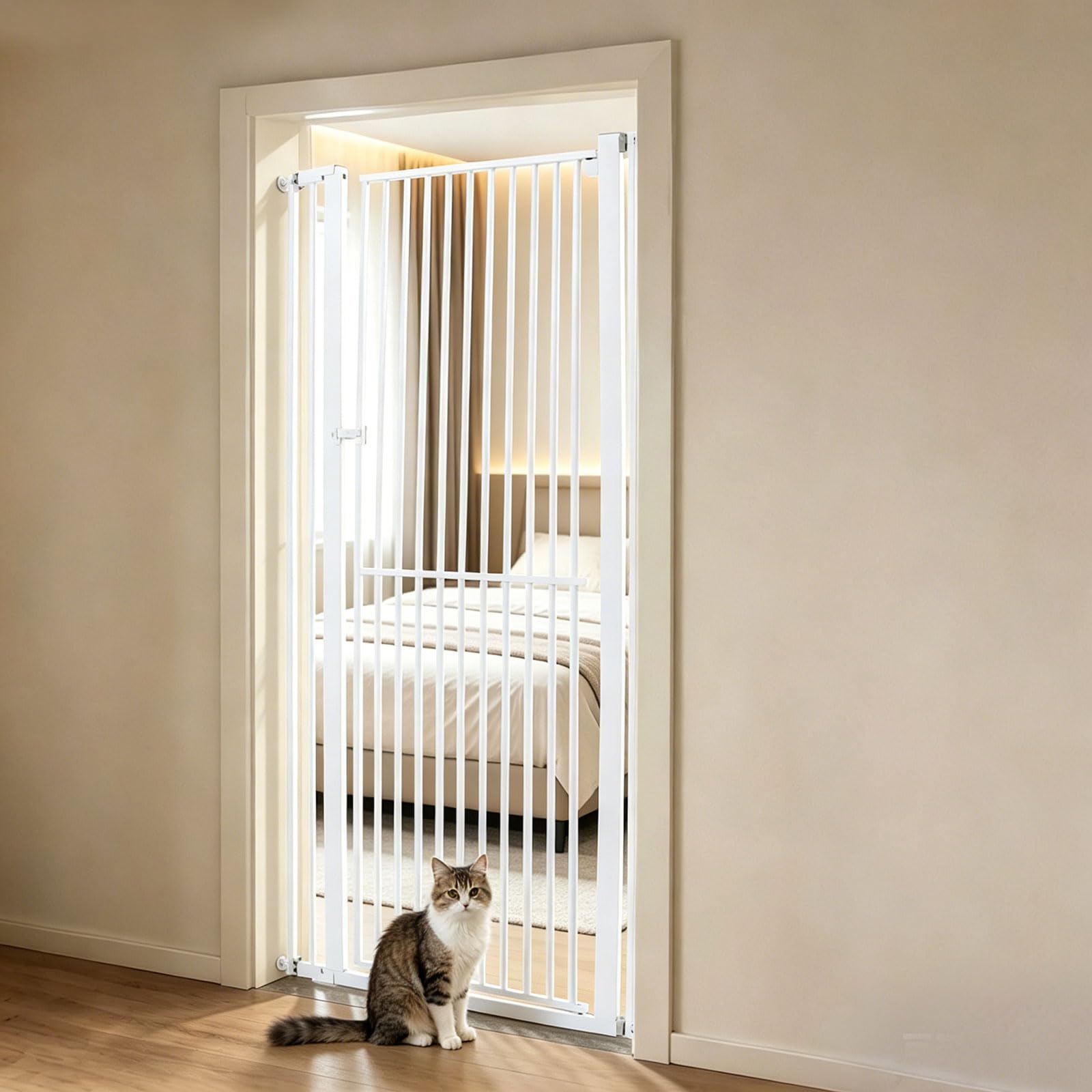 Rejilla protectora para puerta para mascotas, 180 x 90 cm | Rejilla para perros extra alta, ancho ajustable, sin agujeros, apertura con una sola mano, ideal para puertas y escaleras