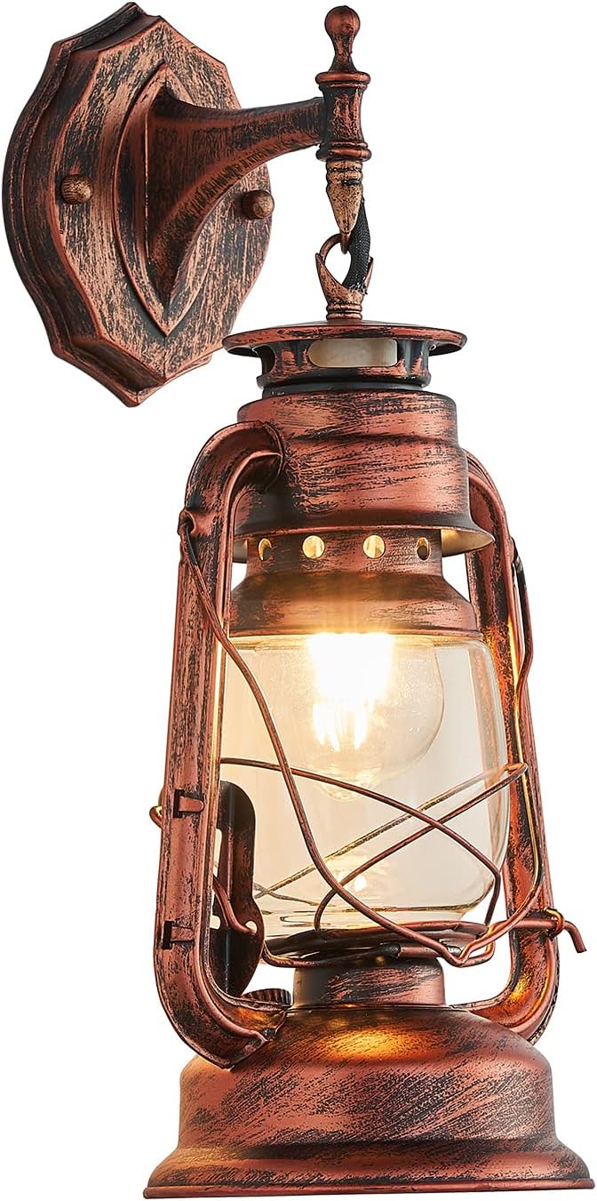 Rustic Wall Sconce Lighting Lantern Mounted Light with Glass Lampshade for Hallway Farmhouse Loft W7 x H15