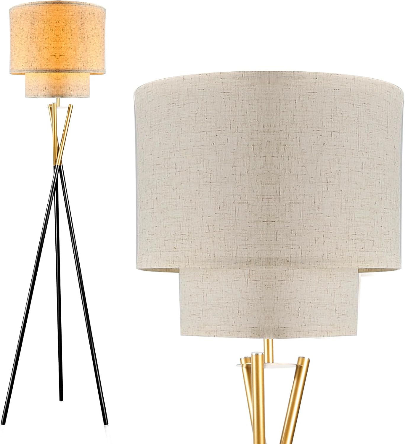 Lightdot Black Tripod Floor Lamp, Modern Floor Lamps for Living Room, Standing Lamp with Dual Drum, E26 Bulb Included, 67.7" Tall Floor Lamp for Bedroom, Home Office