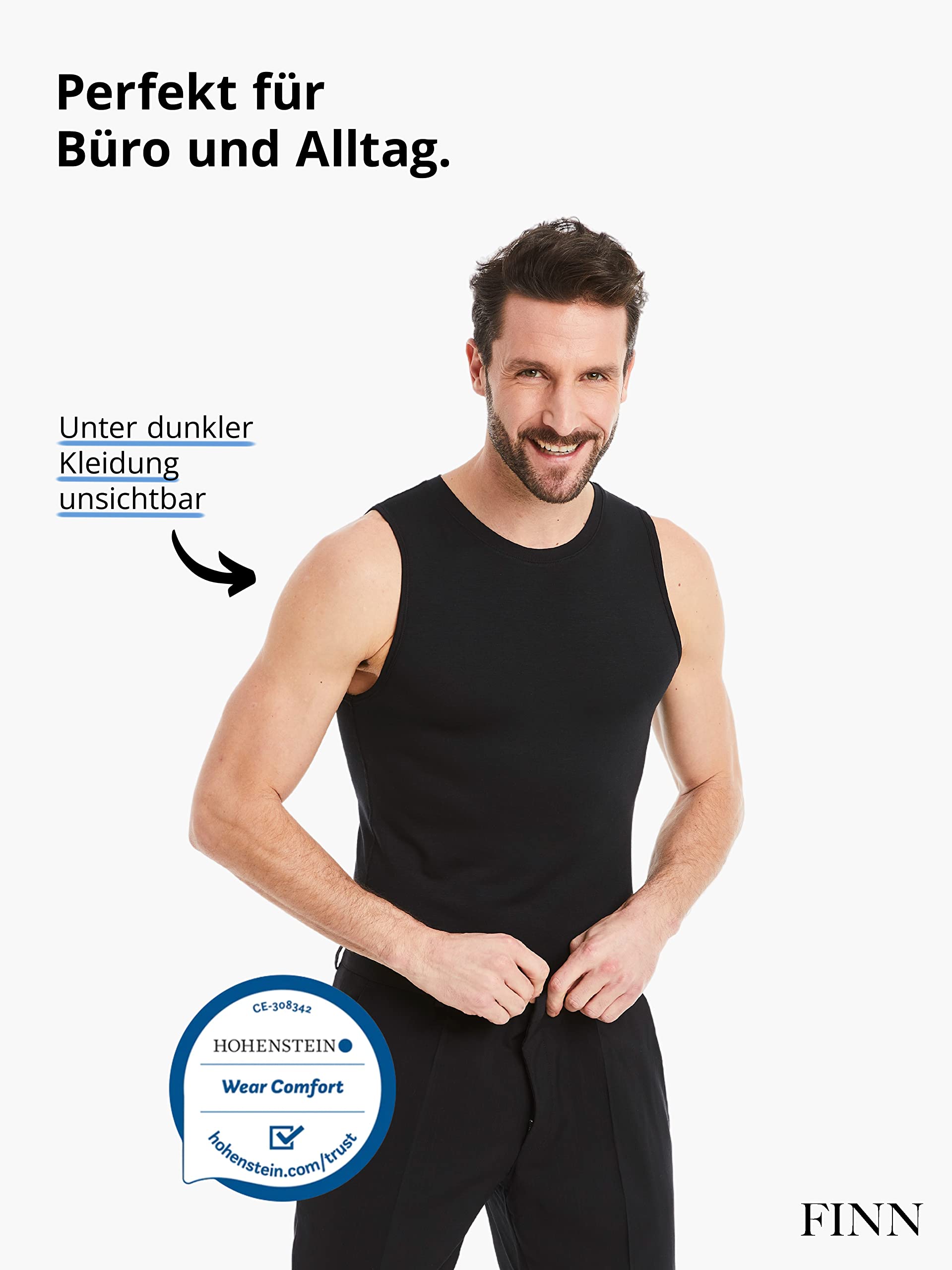 FINN Biznesowy podkoszulek męski bez rękawów z okrągłym dekoltem - podkoszulek męski Tank Top z oryginalnego materiału Lenzing® Modal