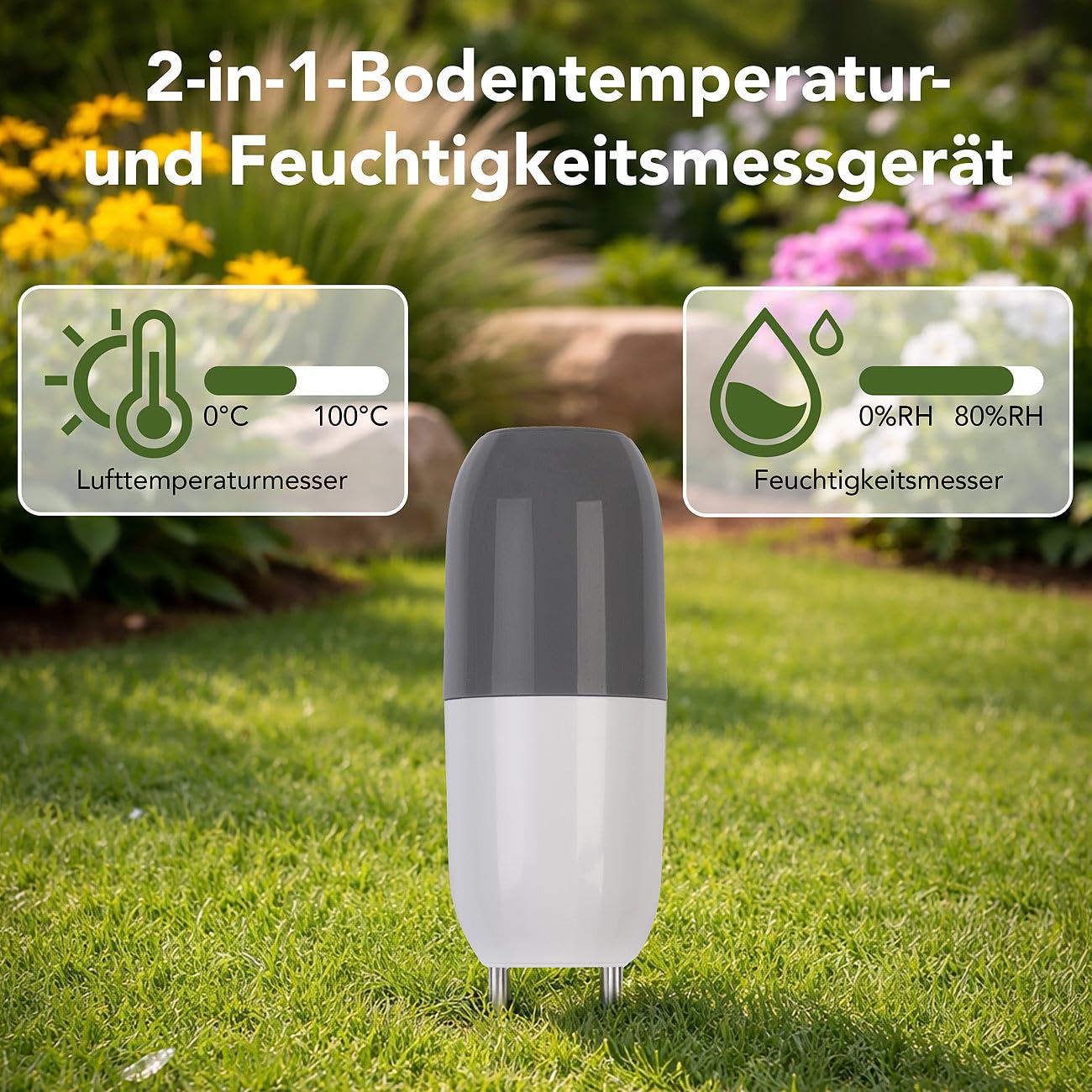 Royal Gardineer WLAN Pflanzen Sensoren: 4er-Set Smarter WLAN-Bodenfeuchtigkeits- & Temperatursensor, App (Pflanzenpflege Sensor, Boden Temperaturmessgerät)