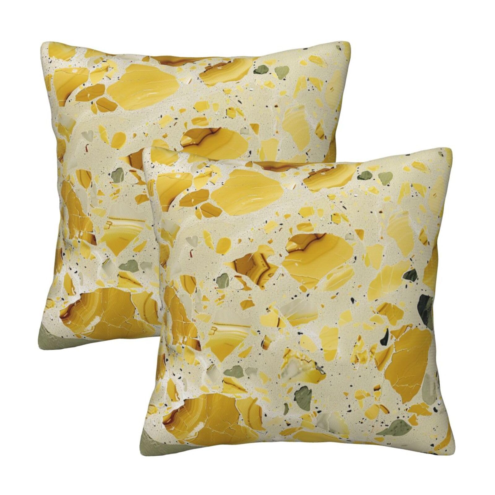 yellow marble Throw Pillow Cases 2 Pack Square Pillowcases Soft Pillow Protectors for Couch Livingroom Sofa Bed Office Car,30x30 CM