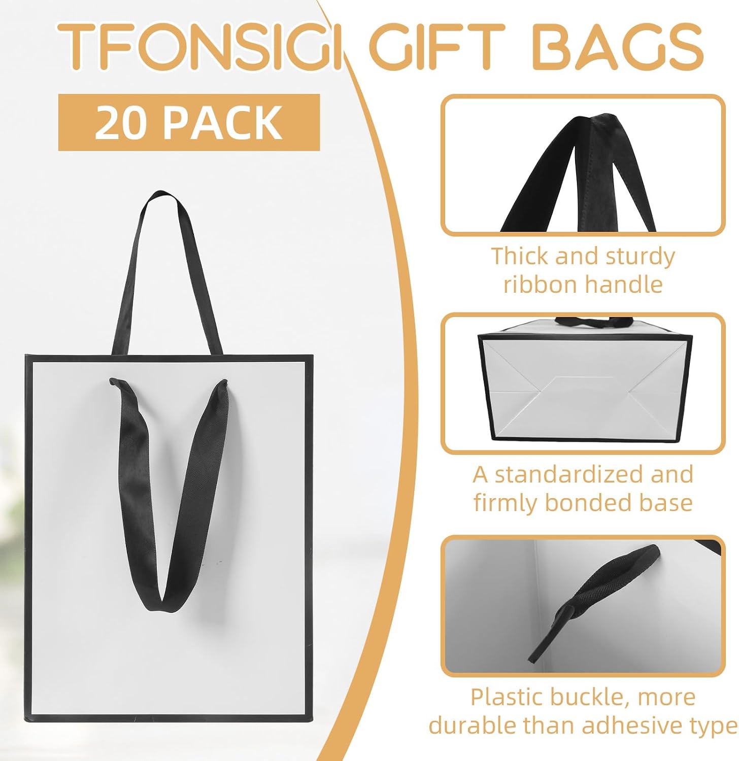 TFONSIGI Gift Bags with Ribbon Handles Bulk 20 Pack 9x7x3.9 Inch, Paper Gift Bag Bulk for Women, Men, Retail, Wedding, Party, Favor, Birthday, Shopping, Guest, Hotel