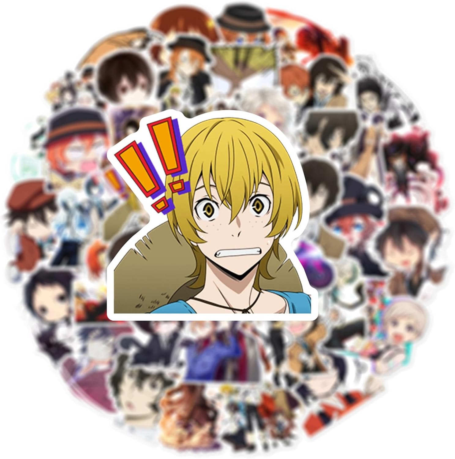 50Pcs Bungo Stray Dogs Stickers,Popular Classic Anime Stickers Waterproof Vinyl Decals for Bumper Cars Computer Scrapbook Guitar Luggage Skateboard Cute Aesthetic Manga Gifts (DG) image 2
