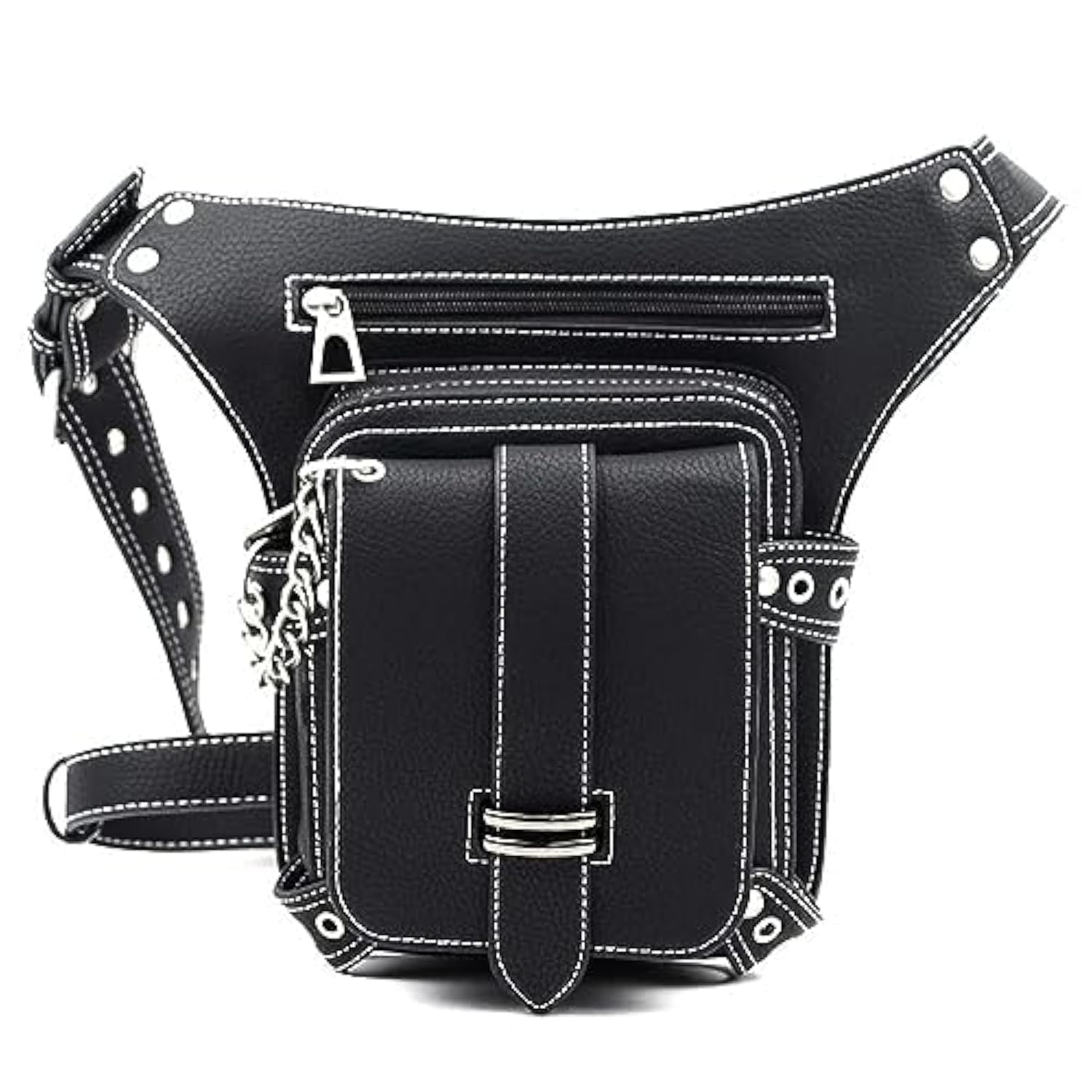 Leather Waist Pack Drop Leg Bag for Men Women Belt Bumbag Multi-Purpose Motorcycle Bike Outdoor Sports Tactical Cycling Riding Hiking Camping Pouch, #10Black