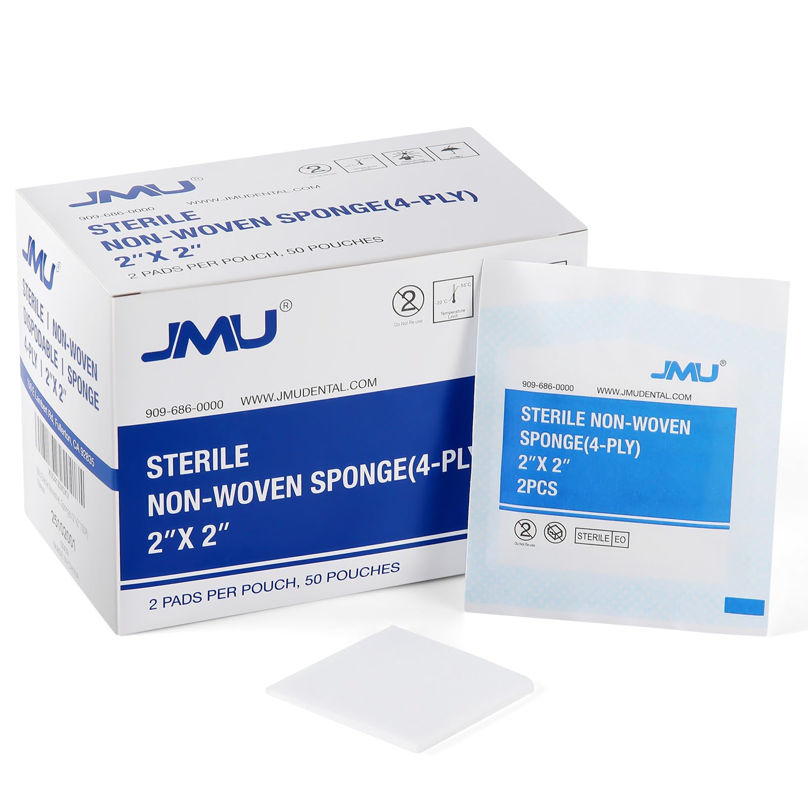 JMU Sterile Gauze Pads 2x2 Non-Woven, Sterile Gauze Sponges 50 Pack/100 Pcs