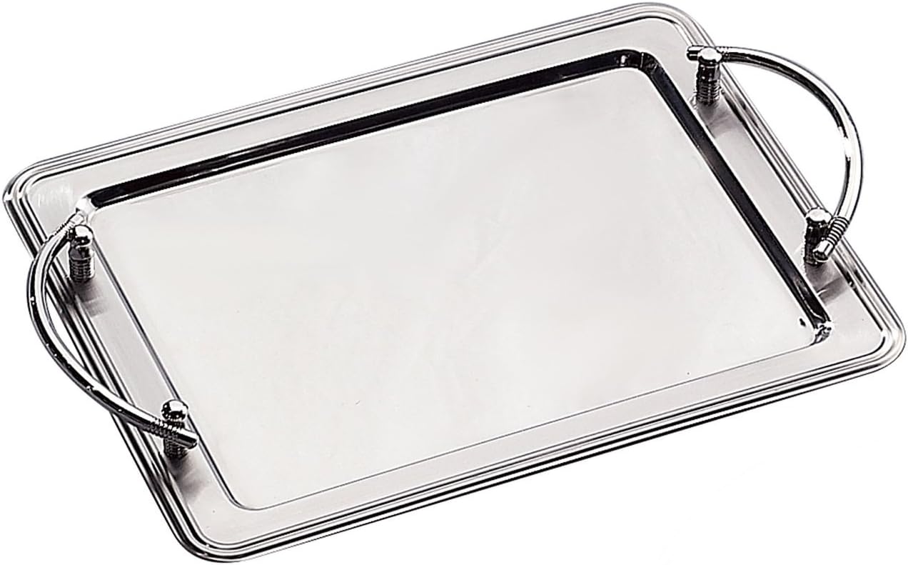 Silver 73029 Rectangular Stainless Steel Tray with Handles, 14" x 11"