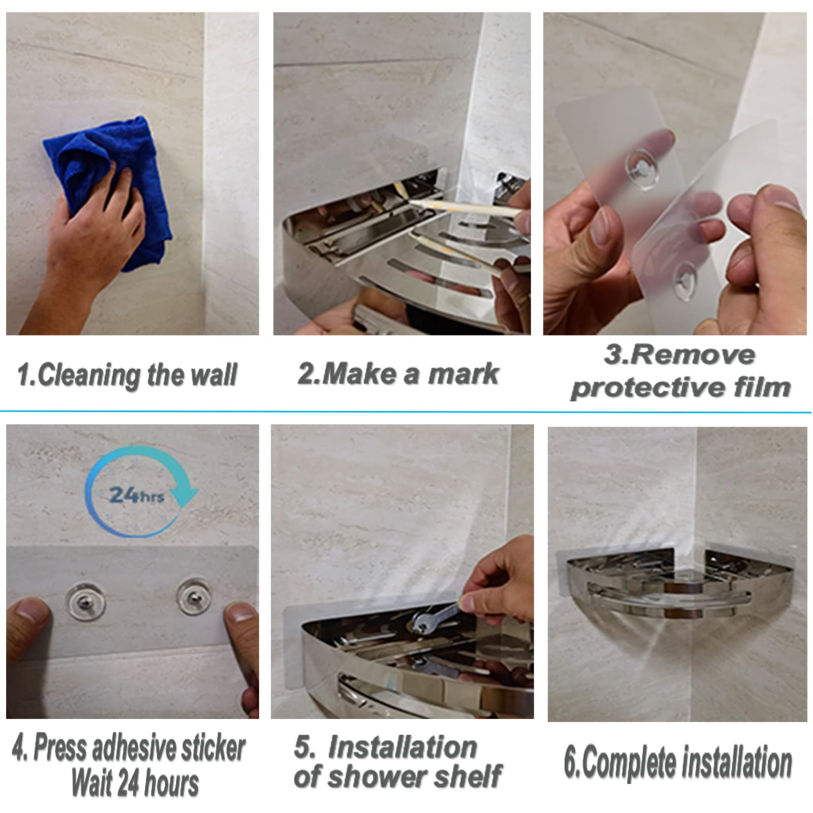 4 piezas de repuesto adhesivo para carrito de ducha, adhesivo sin tornillos para esquina, ganchos adhesivos de ducha con adhesivo fuerte, tornillos sin costuras para cesta de ducha resistente.