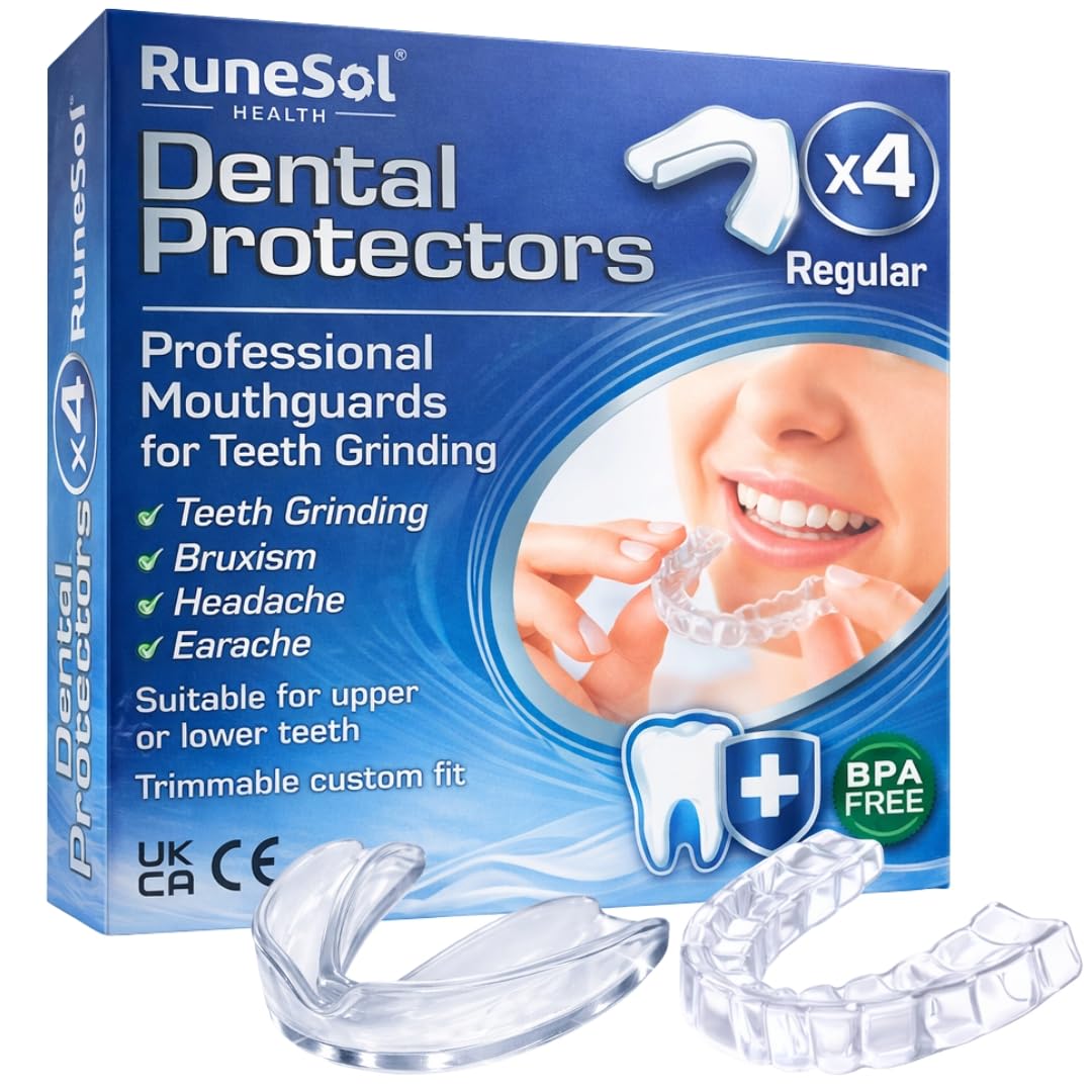 Runesol Bite Bruxismo Notturno Automodellante, 4 x Regolare, Byte Dentale Notturno, Byte Notte Automodellanti, Bite per il Bruxismo, Bait Protezione Denti Notturno, Mouth Guard Teeth Grinding, Baiter