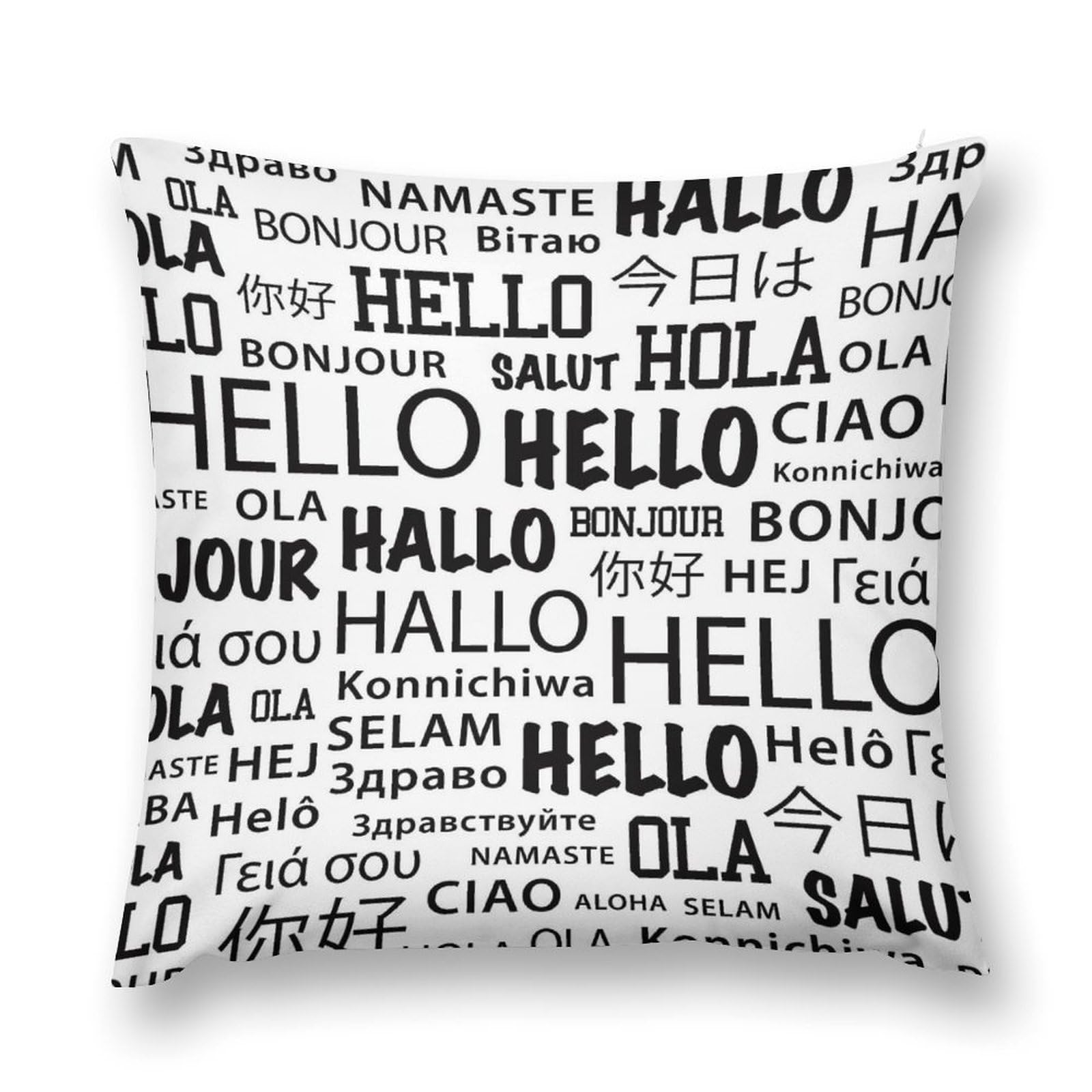 Niapessel Couch Pillow Covers, 24 "x24 Pillow Cover, Throw Pillow Case, Hello in Different Languages Print Square Decorative Soft Plush Pillow Covers for Couch and Bed
