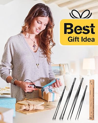 Miniatura 7 de 4 pinzas largas y finas de acero inoxidable profesional de 12 y 10 pulgadas para cocina, alimentos, cocina, reparación, mariscos y barbacoas