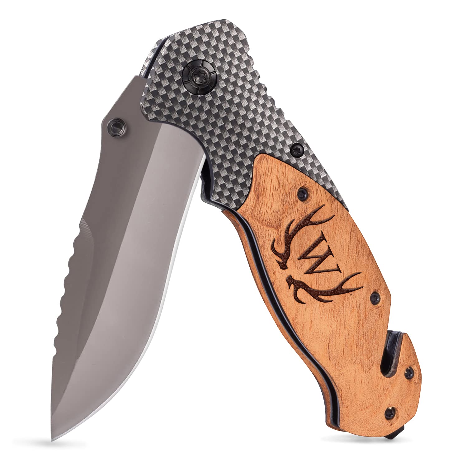 Fodiyaer Custom Knife for Men - Personalized Engraved Pocket Knife - Wood Anniversary Idea for Husband - Christmas Idea for Boyfriend Husband Dad Son Fiancé Groomsmen Uncle