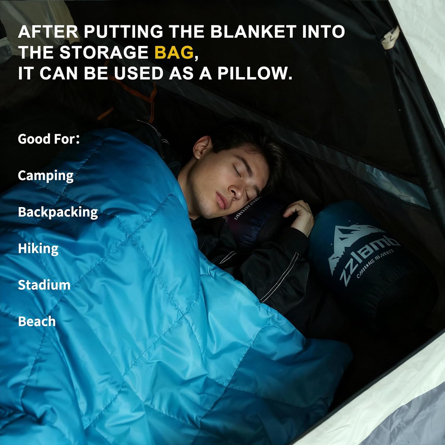zzlamb Hooded Stadium Blanket,Waterproof Outdoor Camping Blanket Polar Fleece,Warm Windproof Portable for Stadium,Sports,Picnic,Beach,Car,Pets,56x75in Lake Blue Fade