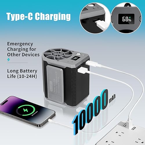 Miniatura 2 de Ventilador de cintura portátil, ventilador de clip de cinturón recargable de 10000 mAh, 10000 rpm, 4 velocidades, tiempo de trabajo 24 horas, diseño