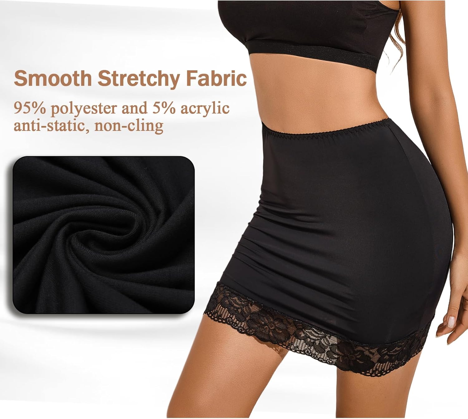 Avidlove Half Slips for Women Under Dress Non Cling Floral Lace Trim Above Knee Half Slips - Image 3