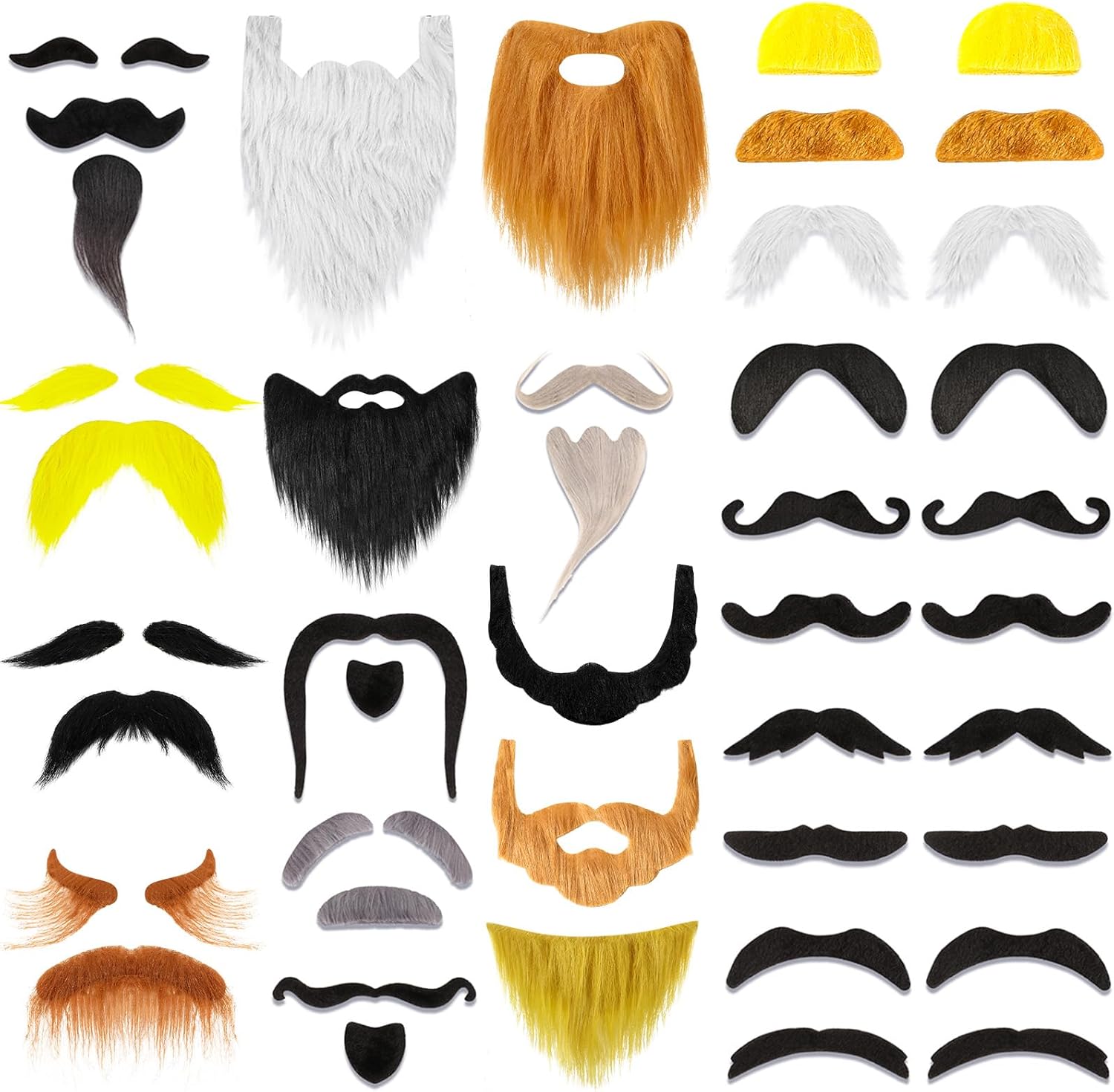 Syhood 32 Pcs Fake Mustaches Funny Self Adhesive Fake Beard Moustache Costume Realistic Beard for Masquerade Cosplay Decor
