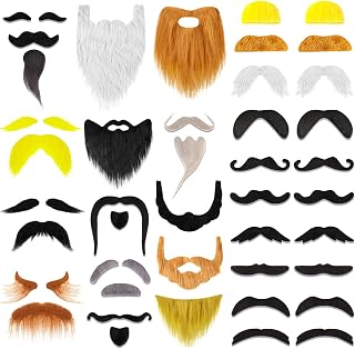 Syhood 32 Pcs Fake Mustaches Self Adhesive Novelty Fake Beard | Costume Mustaches Stickers Bulk for Halloween Cosplay Decor, Masquerade Party Accessories, Funny Fake Facial Hair for All Age