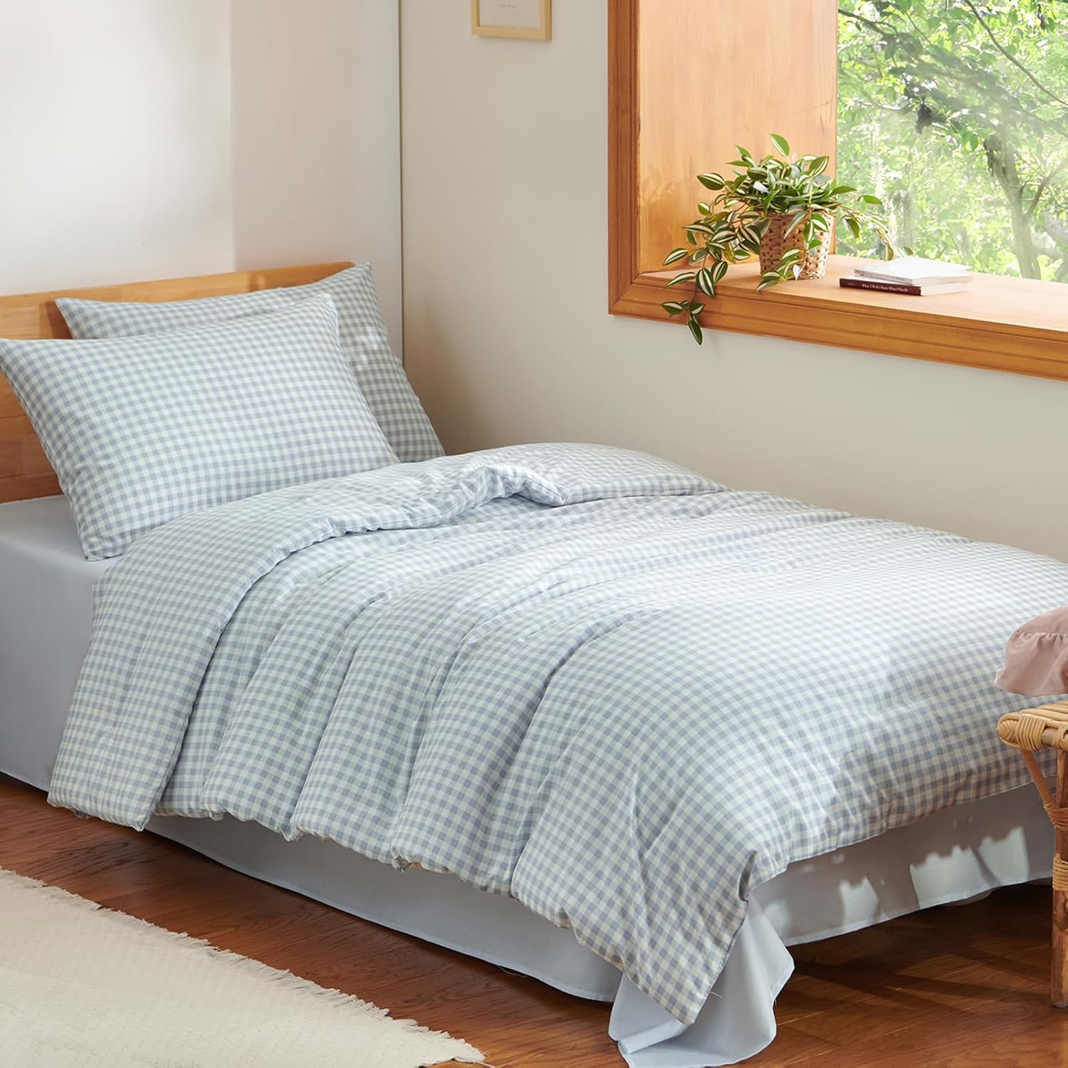 Nayoroom Blue Gingham Comforter Set Twin Size Plaid Checkered Dorm Bedding Set Kids 2 Pieces Soft Lightweight Grid Comforter for All Seasons (1 Comforter, 1 Pillowcase)