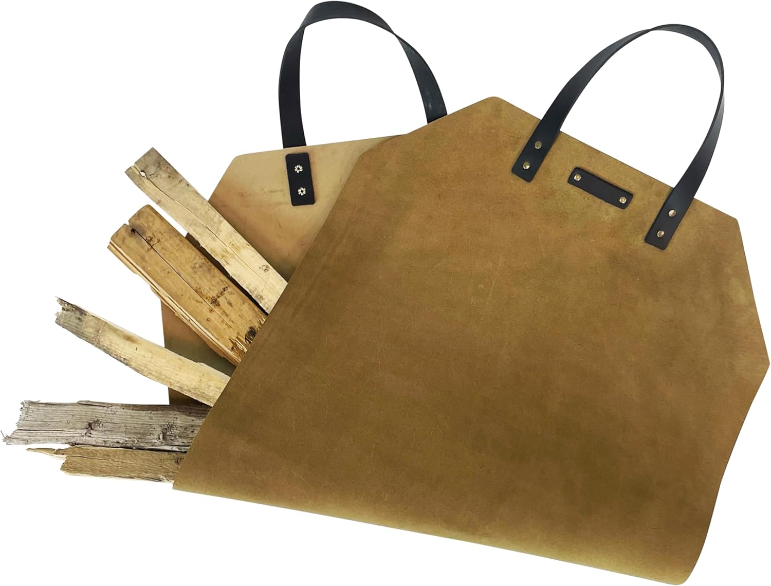 Northwind Personalized Leather Firewood Log Carrier - Made in USA - Full-Grain Leather Military-Grade, Large Fold-Flat Fireplace Wood Tote for Hearth, Wood Stove & Cabin