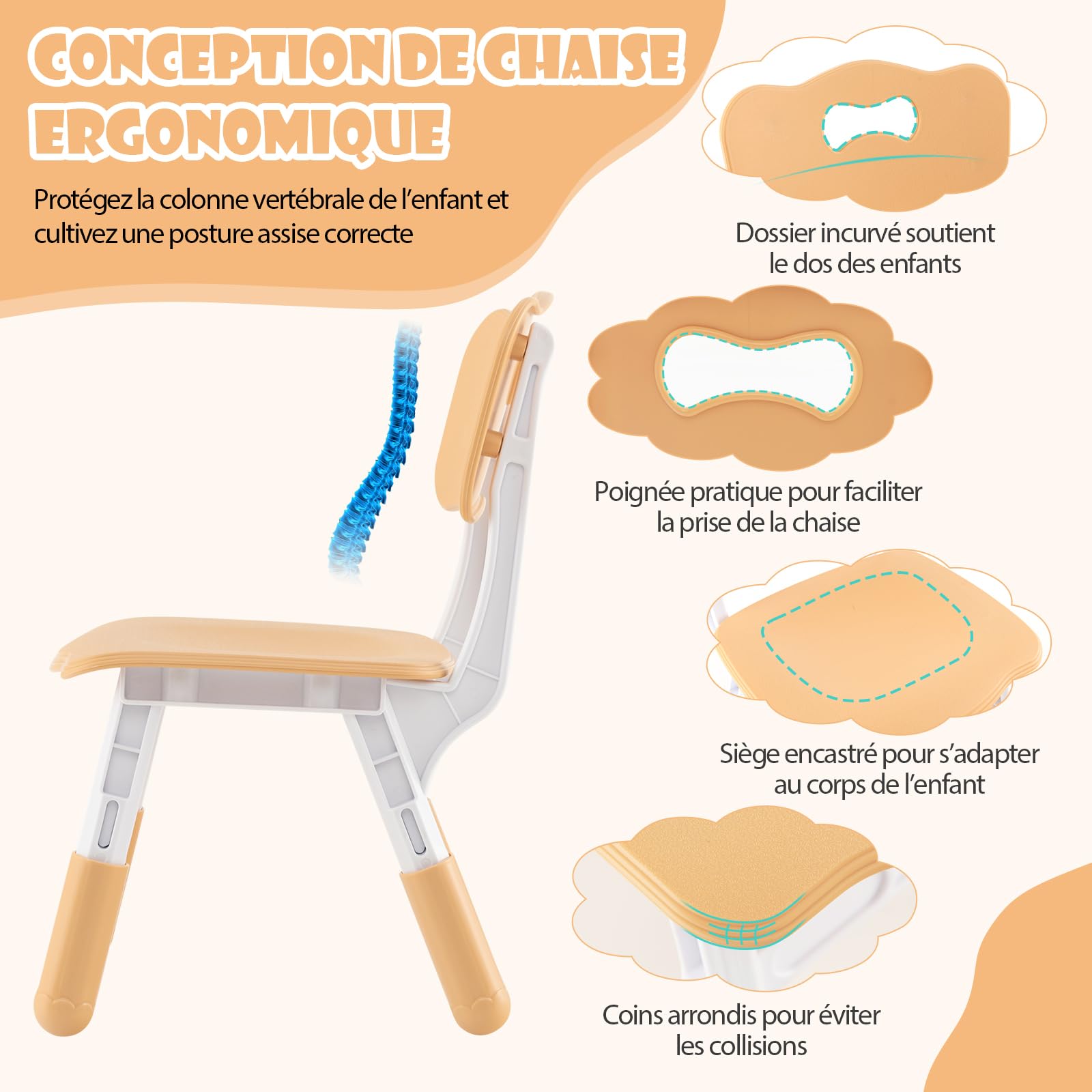 GOPLUS Table Enfant avec 4 Chaises, Réglable en Hauteur, Table a Dessin Enfant avec Plateau à Graffitis, Bureau d'Activité Bebe 18+ Mois pour Chambre d'enfant, Maternelle (Naturel)
