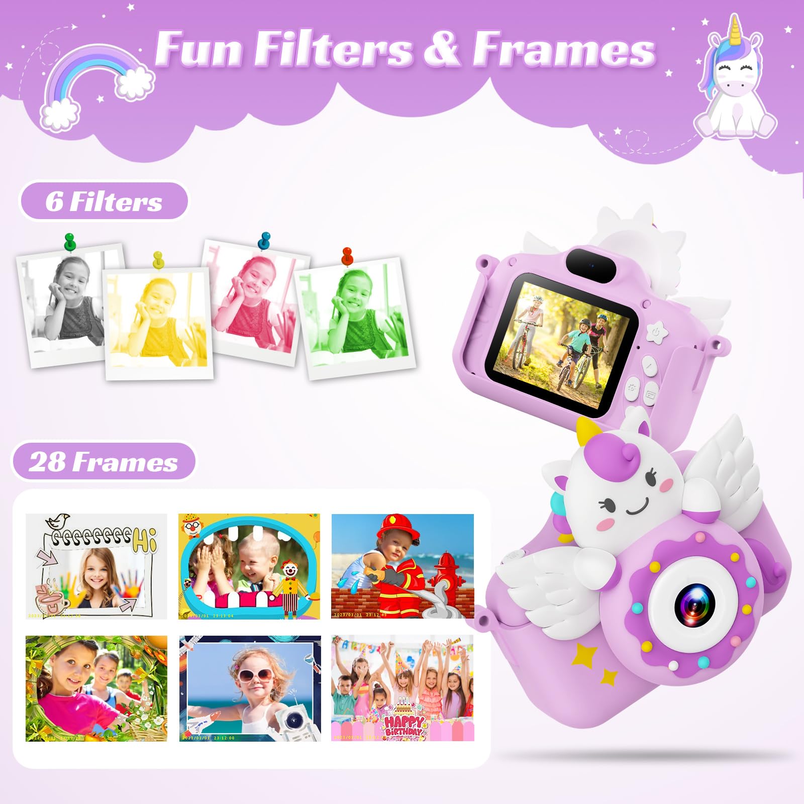 TIATUA Macchina Fotografica Bambini con 2.0 Pollici Schermo & 32G Card, Fotografica Bambini Video Camera,Fun Accessories Included,Gift for Girls Boy Age 3+