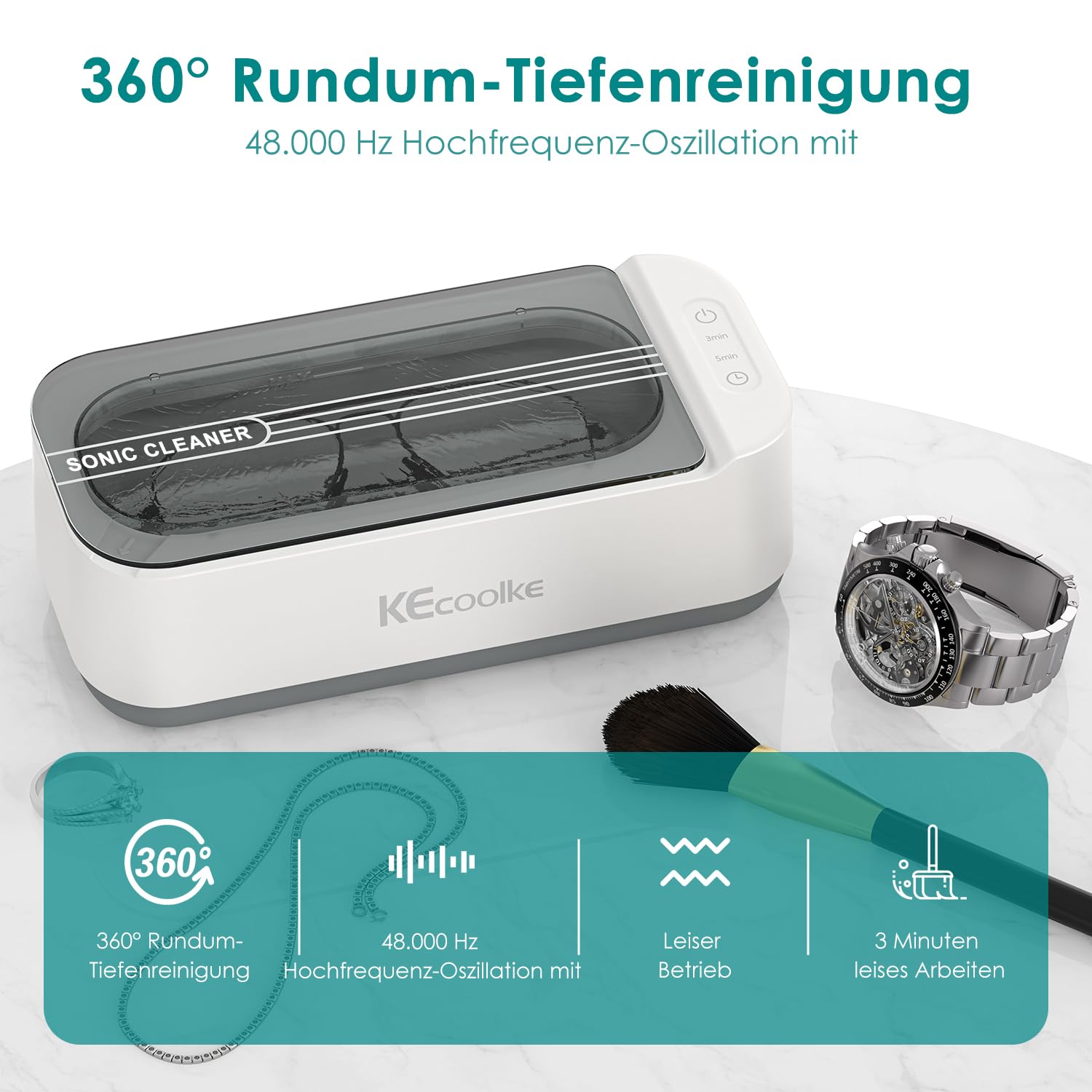 Ultraschallreinigungsgerät Ultraschallreiniger Ultraschallgerät KECOOLKE 400ml Sonic Cleaner mit digitalem Timer für Brillen, Ringe, Münzen, Fingerringe, Geld