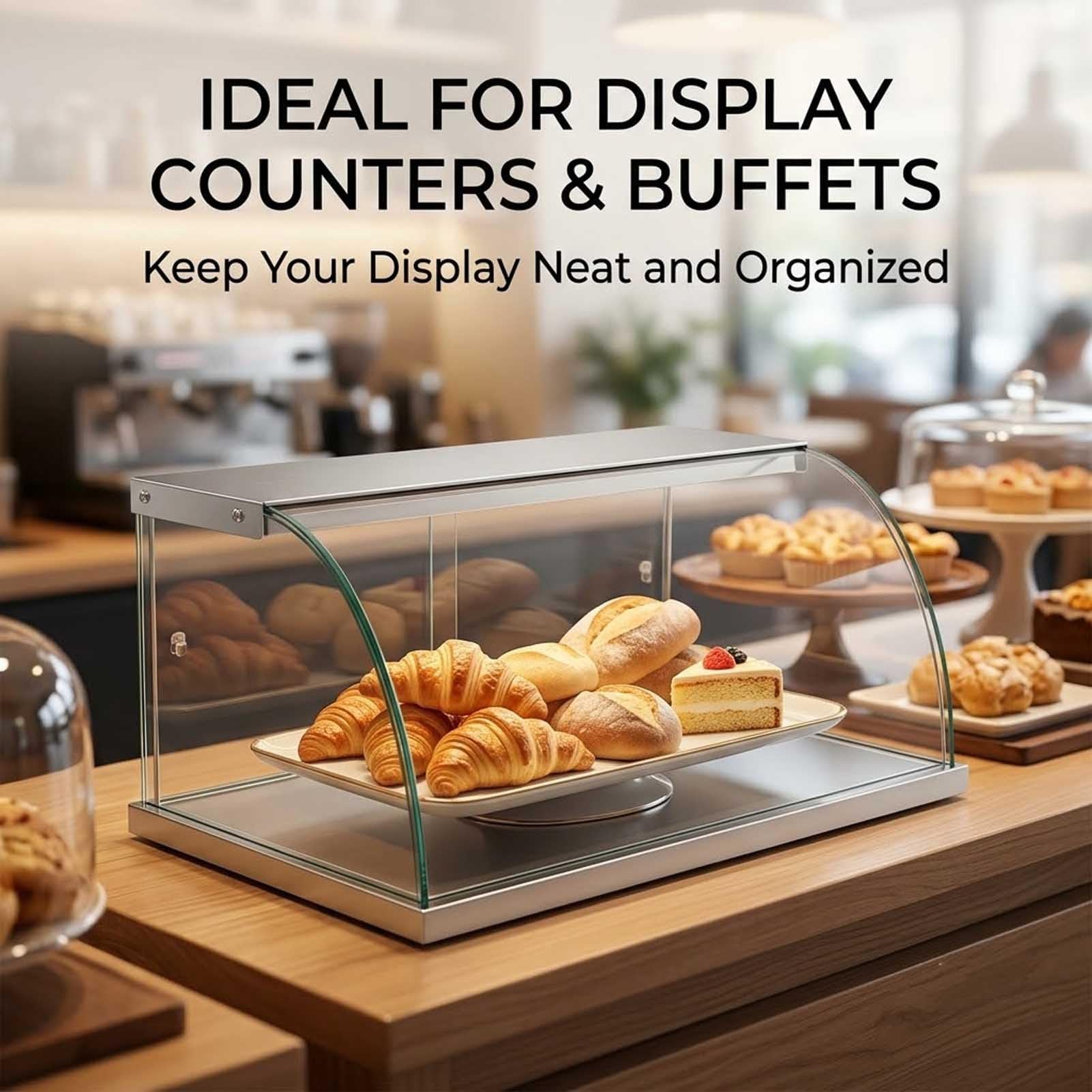 Vetrina Pasticceria, Buffet Refrigerato Commerciale Coperchio In Vetro, Tavolo Riscaldante Esposizione Pane E Alimenti Per Cucina(81X53X50CM)