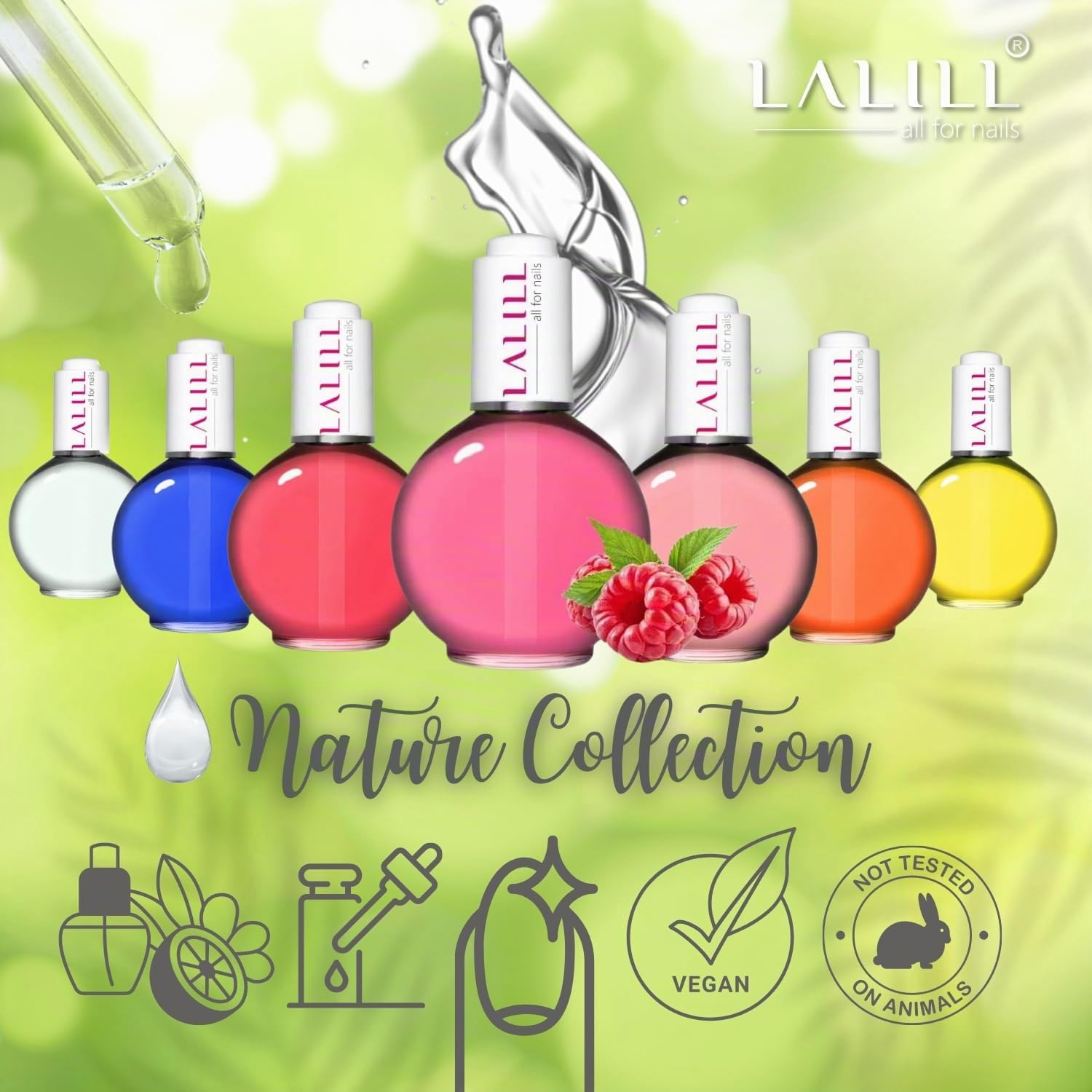 LALILL Olio per Cuticole e Unghie 75ml – Lampone – Flacone con Pipetta – Idratante, Rigenerante – Uso Professionale e Domestico