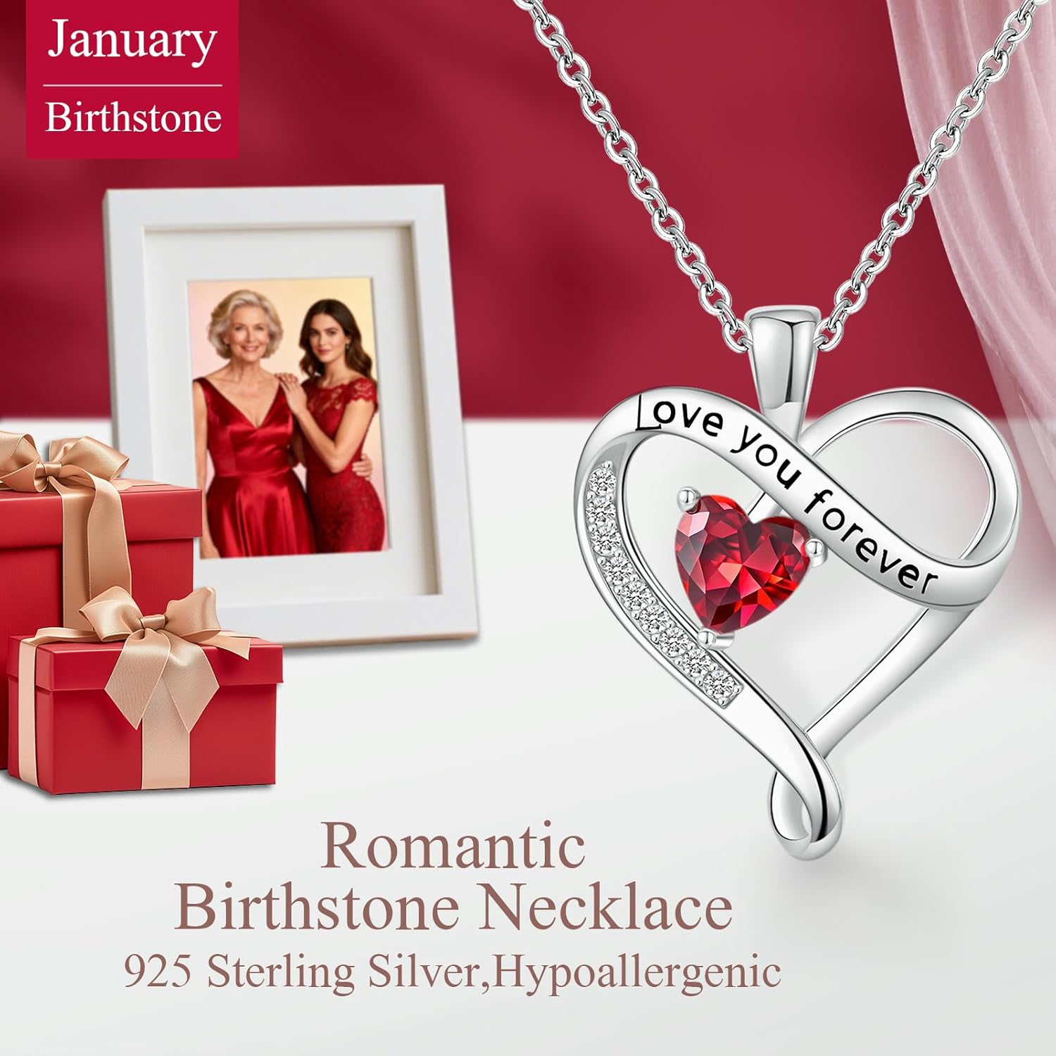 Infinity Heart Necklaces for Women - S925 Sterling Silver Love Heart Birthstone Pendant Necklace, Wedding Anniversary, Birthday, Mothers Day Gifts for Mom, Mother, Wife, Girlfriend - Image 4