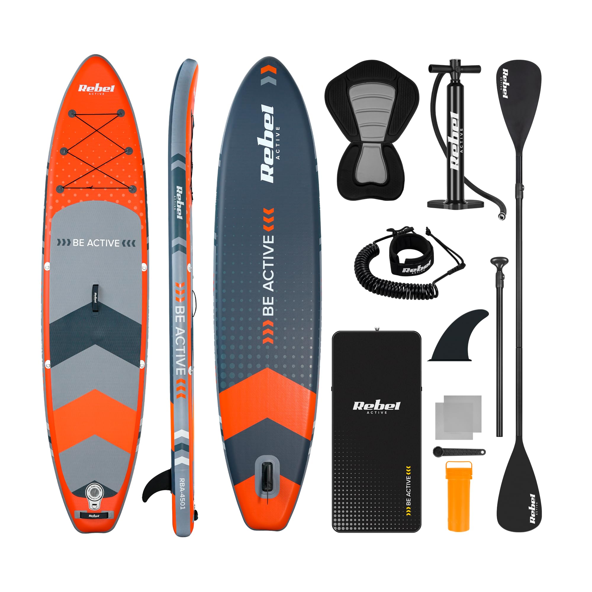 Rebel Electro Tabla de Sup Inflable con Asiento de natación Drop-Stitch 350 cm Kit de Paleta Bomba Mochila RBA-4501-OR