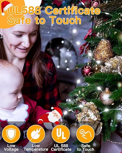 Miniatura 7 de Luces de Navidad de 1200 LED de 394 pies, tira de luces impermeables para exteriores con control remoto y temporizador, luces de árbol de Navidad