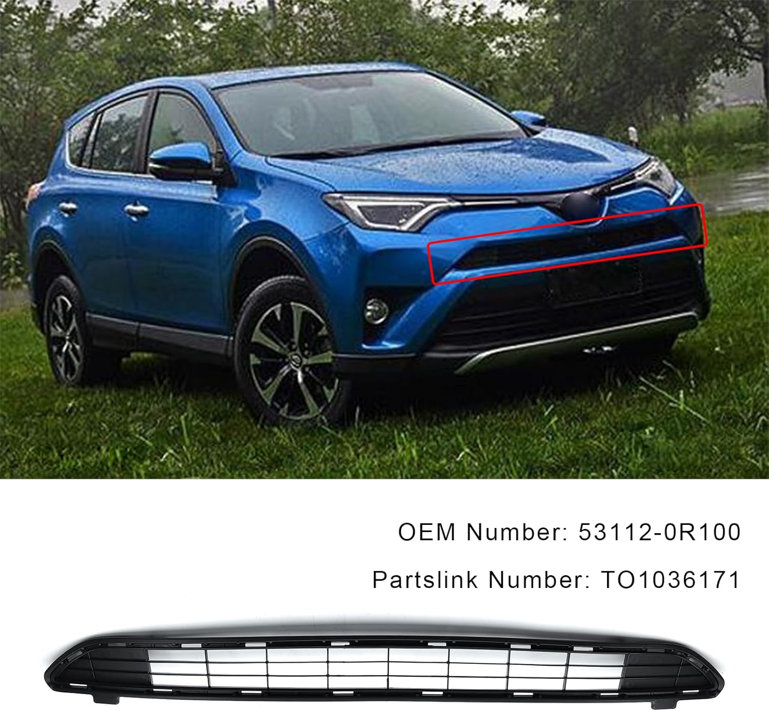 Front Bumper Grille W/O Camera Hole Fit For 2016 2017 2018 Toyota RAV4 (Not Fit SE) Front Bumper Center Grille Replacement For TO1036169 531120R060