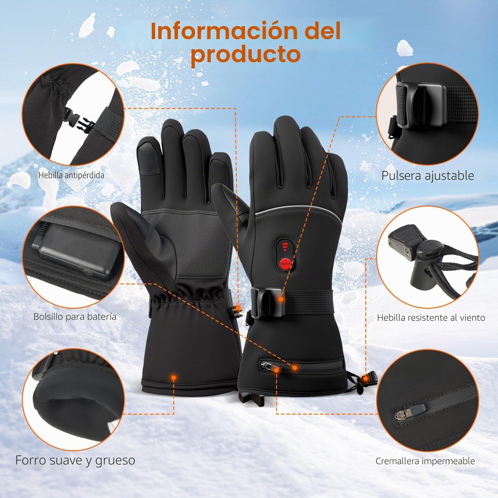 Guantes Calefactables para Moto 7.4V Calentamiento Rápido 2 Baterías Recargables 10000mAh 3 Niveles de Calentamiento Pantalla Táctil
