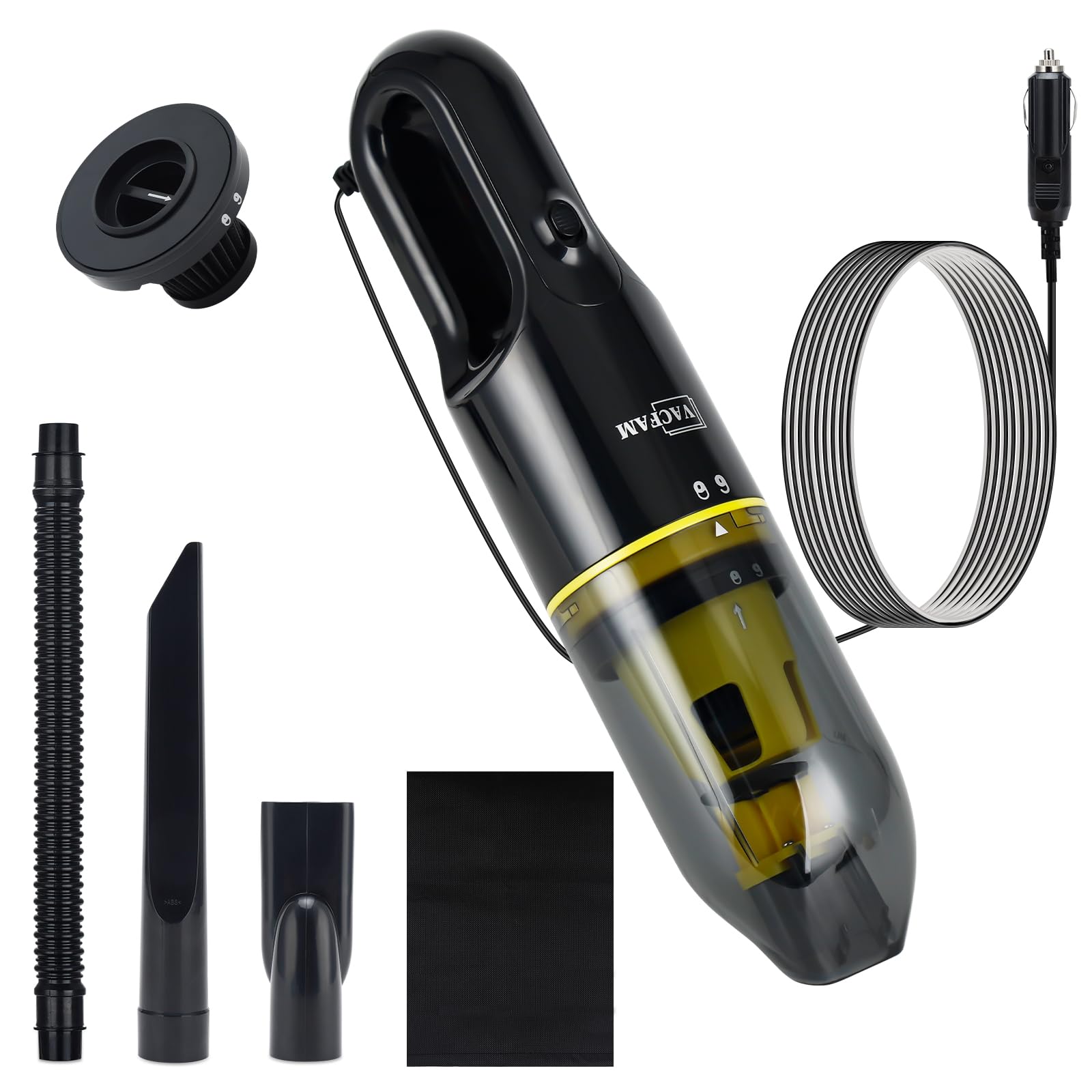 Car Vacuum, Portable Hand Vacuum Cleaner, Wet & Dry Cleaning, Powerful Suction, 13.5FT Cord, Handheld Dust Buster with Crevice Tool, Flex Hose, Storage Bag, Handy Vac for Car Interior Trunk Pet Hair