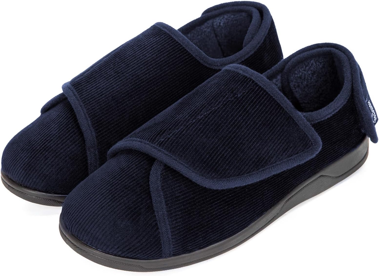 Men's Wide Fit Corduroy Slippers, Adjustable Hook & Loop with Memory Foam for Indoor Comfort