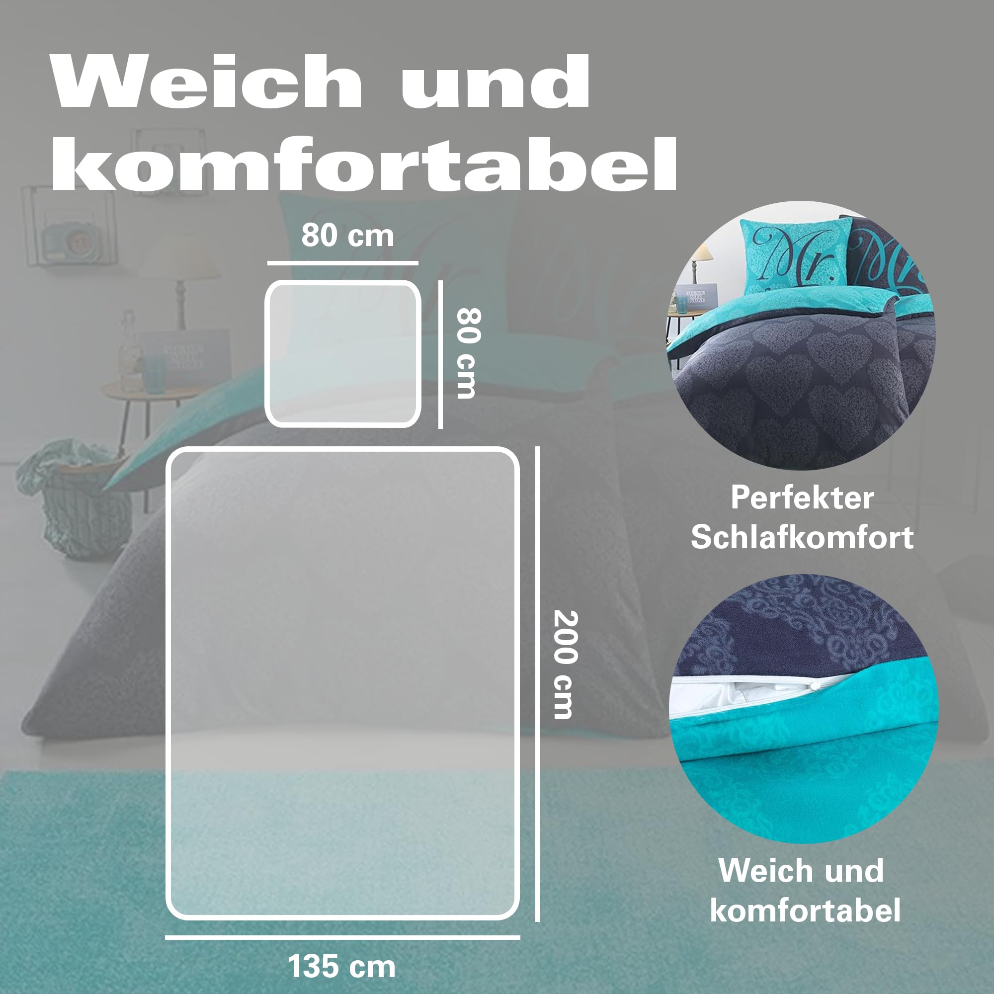BaSaTex Winter Flausch Partner Fleece Bettwäsche Set | 4 Teilige Garnitur | 100% Mikrofaser | 2X 135x200 + 2X 80x80 cm | Design 03