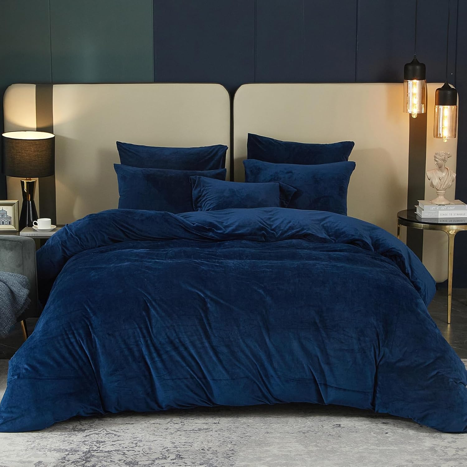 SE SOFTEXLY Velvet Blue Duvet Cover Queen Size, Soft