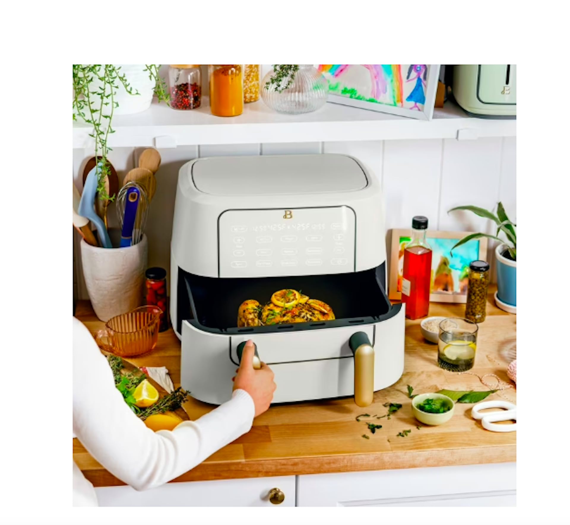 Amazon.com: 9 Qt TriZone Dual Basket Air Fryer, EverGood Ceramic