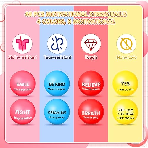 Miniatura 2 de 48 bolas motivacionales para el estrés, bolas inspiradoras para aliviar el estrés de 2.2 pulgadas, bolas de espuma colorida para adultos, ansiedad,