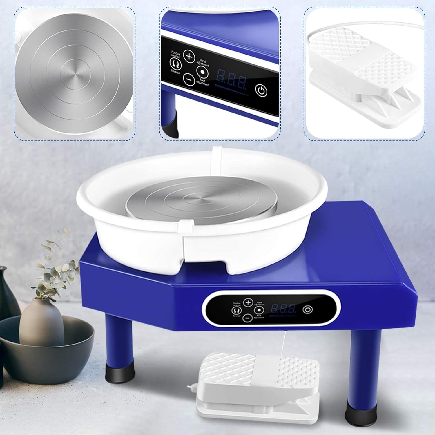 Pottery Wheel Forming Machine, 25CM 350W LCD Electric Pottery Wheel with Removable Foot Pedal DIY Clay Tool and Pedal for Beginners Adults Kids Ceramic Work Clay Art Craft