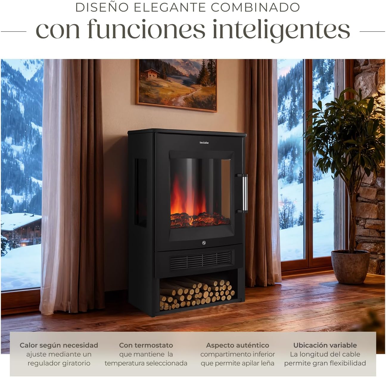 Diagram showing various dimensions of the electric fireplace