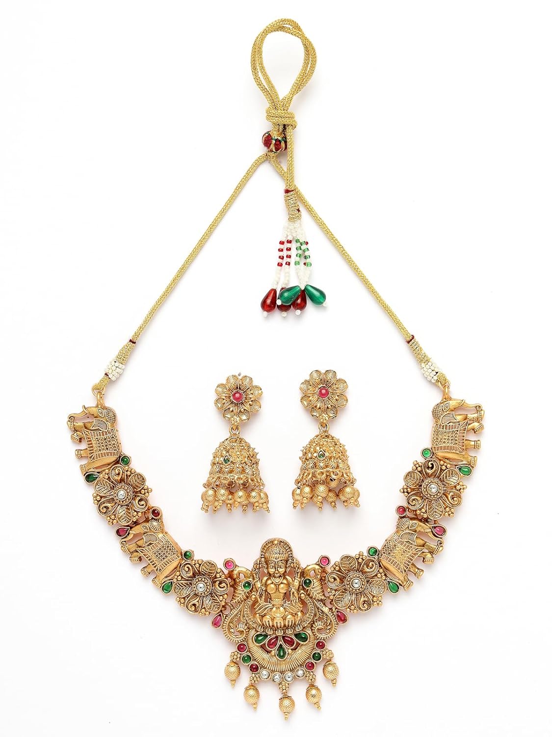 Sukkhi Classic Traditional Gold Plated Temple Choker Necklace Set with Jhumka/Jhumki Earrings Jewellery Set For Women||NS106075