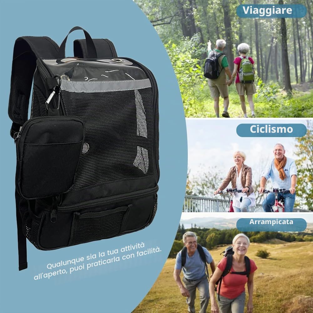 Zaino Per Concentratori Di Ossigeno: Borsa Da Trasporto Poc Compatibile Con Inogen One G3 E G5, Inogen Rove 6, Portatile, Con Strisce Riflettenti Nero