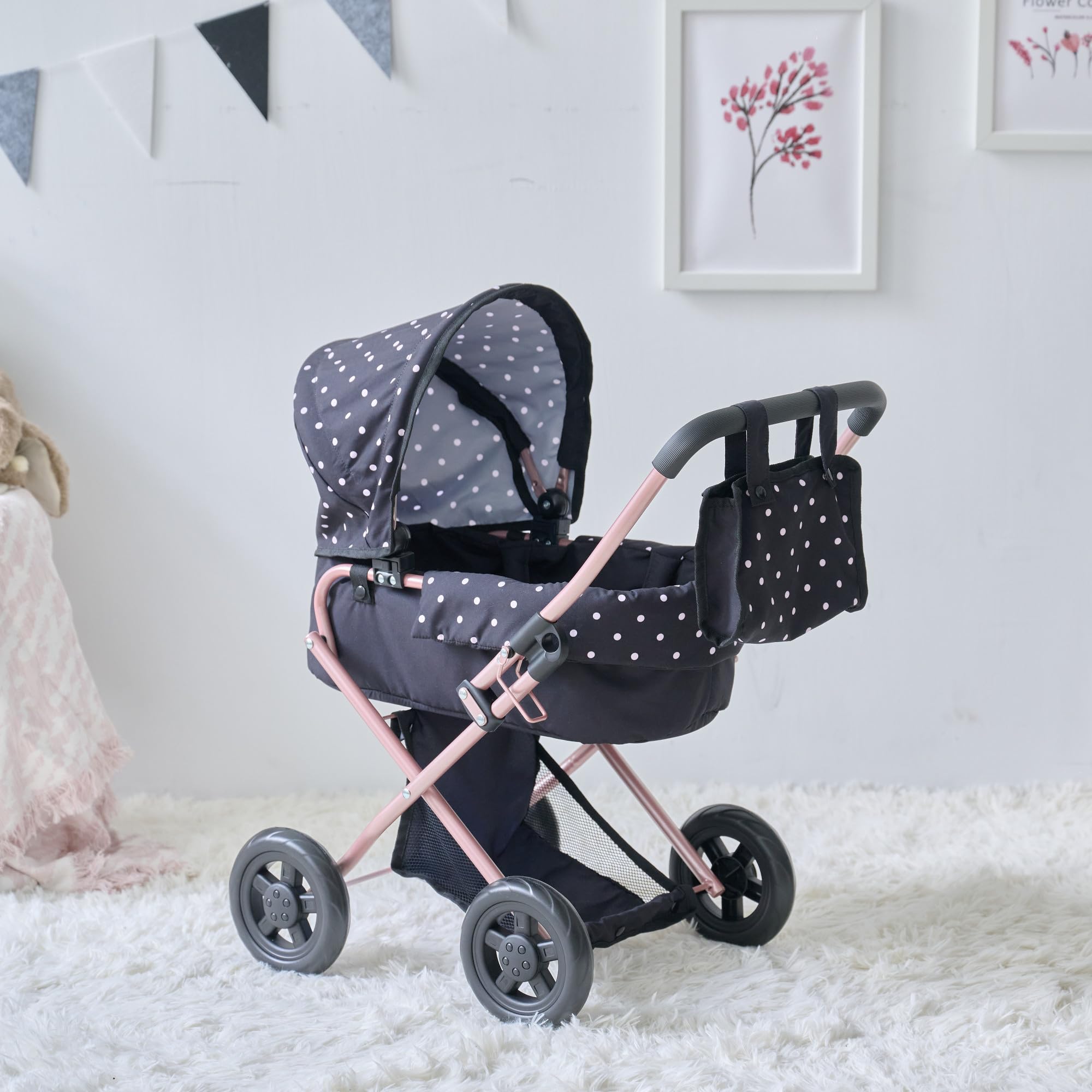 Teamson Kids Cochecito para Muñecas 2-en-1 Classic, Negro, para Niños +3 Años, Metal y Poliéster, 56 x 37 x 64 cm, Olivia's Little World, 1.8 kg