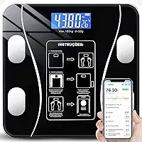 Balança Digital Corporal de Bioimpedância com APP – Mede Peso, Gordura, IMC e Mais. Conecta via App, vidro resistente, até 180kg. Acompanha pilhas. Design moderno e preciso