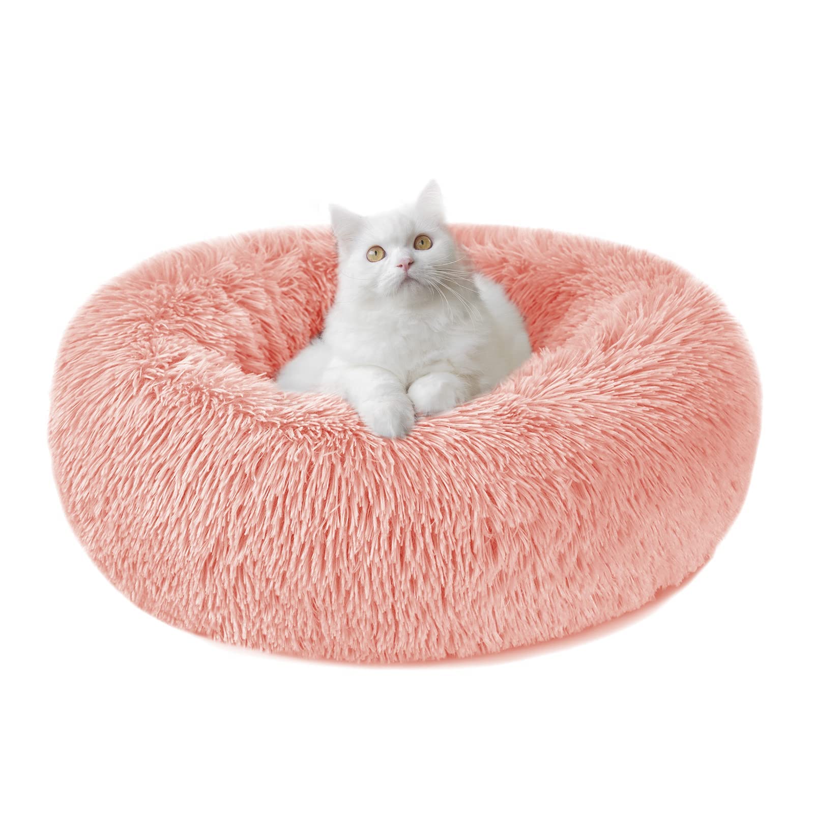 Nepfaivy Cuccia Gatto Cane Interno Morbida - Cuscino per Cani Gatti Nuvola Soffice Peluche Rotondo da Ciambella, Letto Pelosa Antistress per Animale Domestico Piccola (M-50cm/19.7in, Rosa)