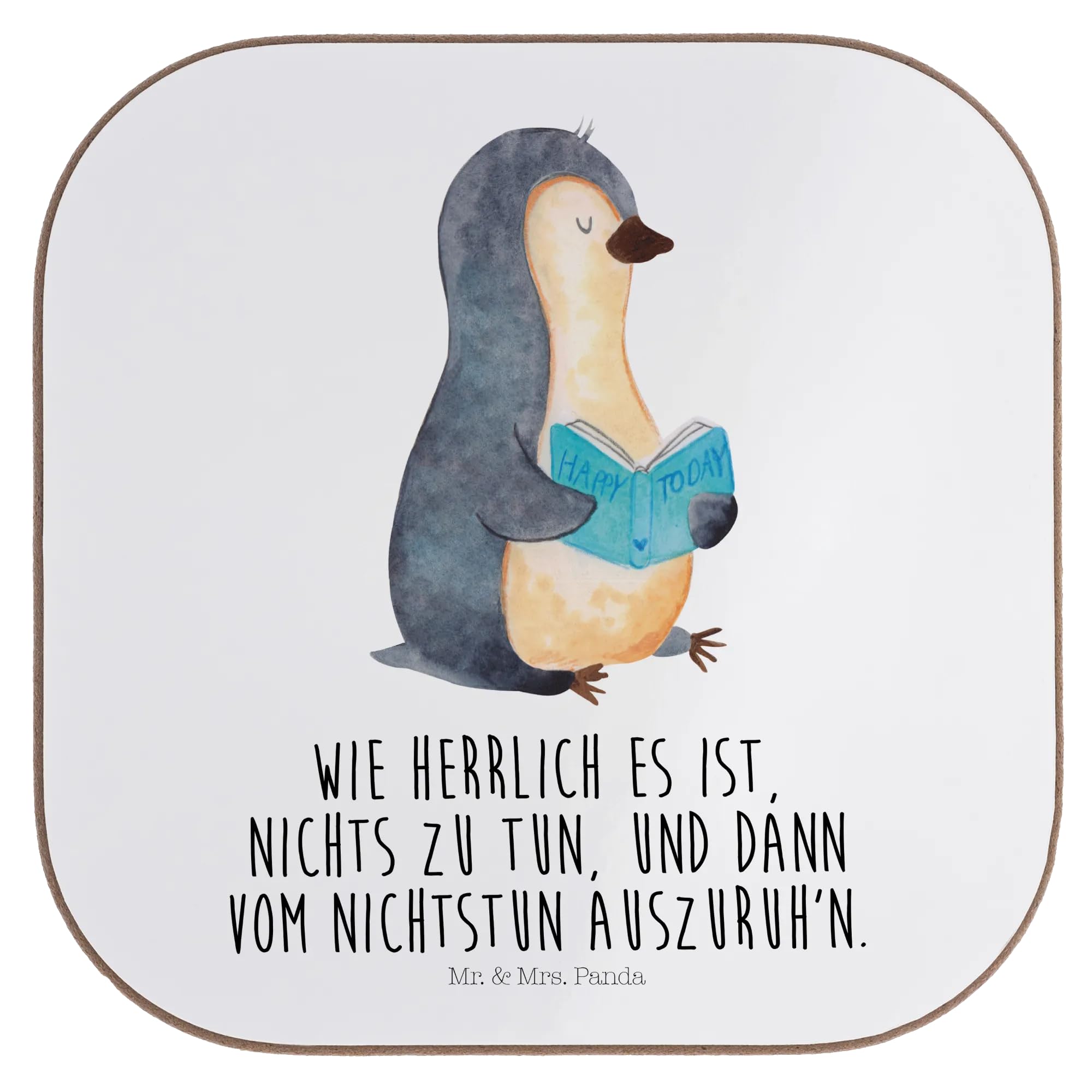 Mr. & Mrs. Panda Untersetzer 'Pinguin Buch' – Quadratisch, 10x10 Cm, Aus Hartfaser Für Tische & Gläser